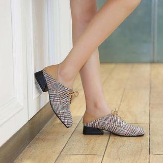 Plaid Low Heel Lace-up Shoes