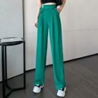 High-waist Plain Tie-accent Wide-leg Pants