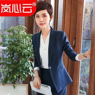 Pinstriped Blazer / Long-sleeve Shirt / Set: Pinstriped Blazer + Long-sleeve Shirt / + Dress Pants / + Skirt