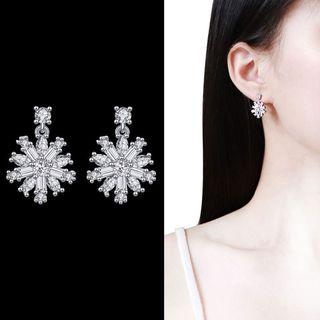 Rhinestone Flower Dangle Earring 1 Pair - Sterling Silver Needle - Drop Earring - One Size
