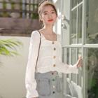 Buttoned Square-neck Blouse White - One Size
