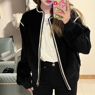 Long-sleeve Stitched Trim Zip Jacket