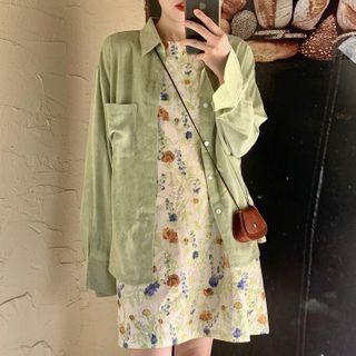 Plain Shirt / Sleeveless Floral Dress