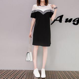 Lace Panel Short-sleeve Knit Dress