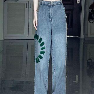 High Waist Embroidered Loose-fit Jeans