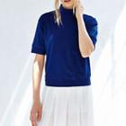 Plain Mock-neck Short-sleeve T-shirt