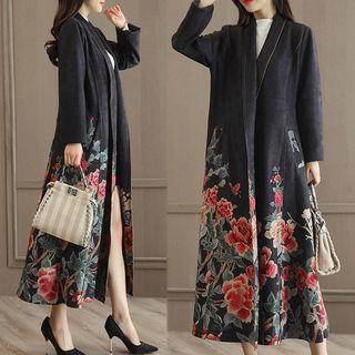 Flower Print Tie Waist Coat Dress