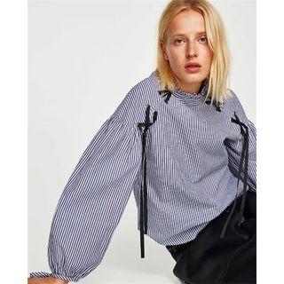 Striped Lace Up Detail Blouse
