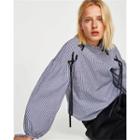 Striped Lace Up Detail Blouse
