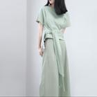 Set: Tie-waist T-shirt + Wide-leg Pants