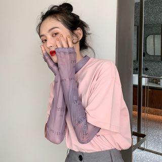 Print Mesh Long-sleeve Top / Plain Short-sleeve Top