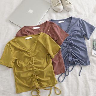 Ruched Front Short-sleeve Cropped Top