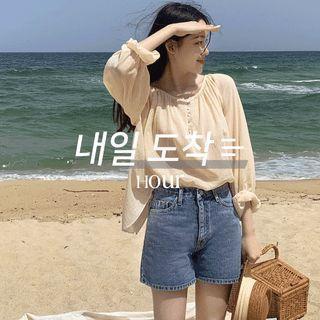 [hour] Washed Denim Shorts