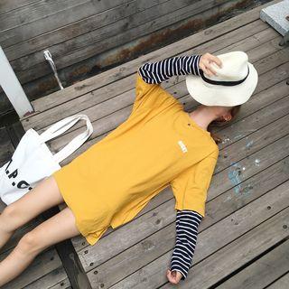 Striped Panel Long Sleeve T-shirt Dress