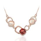 Simple Geometric Necklace With Rose Red Cubic Zircon And Fashion Cat's Eye