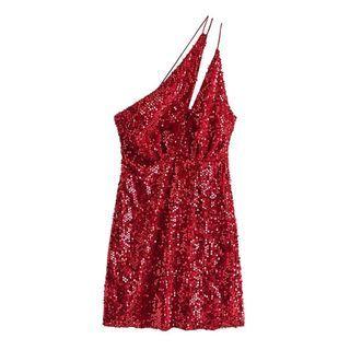 Strappy One-shoulder Mini Sequin Dress