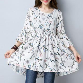 Floral Print 3/4 Sleeve Peplum Top