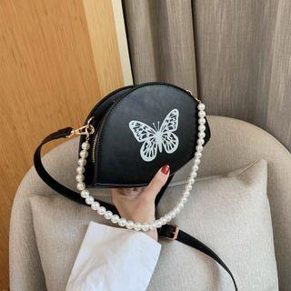 Butterfly Print Faux Leather Crossbody Bag