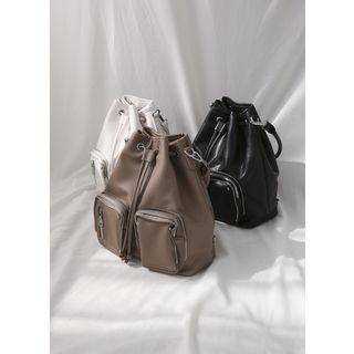 Pocket-front Zip-detail Bucket Bag