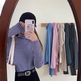 High-neck Long-sleeve Striped Top