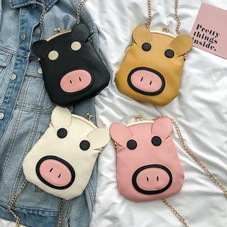 Pig-shaped Faux Leather Crossbody Bag