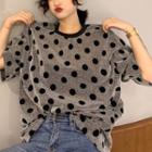 Elbow-sleeve Polka Dot Metallic T-shirt