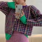 Houndstooth Cardigan Houndstooth - Green & Purple - One Size