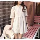 Frilled Neck Elbow-sleeve A-line Dress