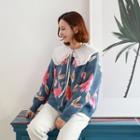 Floral Woolen Cardigan With Capelet