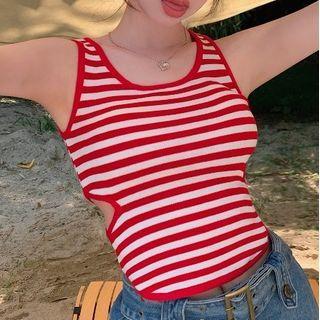 Cut-out Striped Knit Tank Top