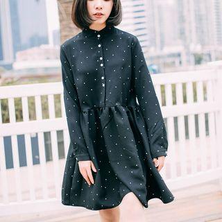 Dotted Long Sleeve Buttoned Dress