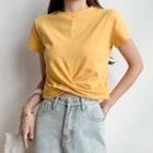 Short-sleeve Plain Knotted Cropped T-shirt