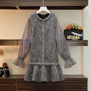 Set: Long-sleeve Sheer Dress + Sleeveless Dress