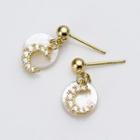 925 Sterling Silver Rhinestone Moon Dangle Earring 1 Pair - S925 Silver - Earring - White & Gold - One Size