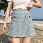 Sequined Denim Mini A-line Skirt