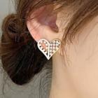 Faux Pearl Rhinestone Heart Earring 1 Pair - 925 Silver - One Size