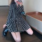 Long-sleeve Check Slim-fit Dress