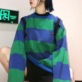 Color Block Pullover Stripe - Green & Blue - One Size