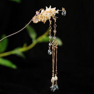 Retro Flower Fringed Hair Stick Gold - One Size