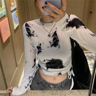 Tie-dye Print Drawstring Cropped T-shirt T-shirt - One Size