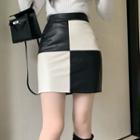 Checkerboard Faux Leather Mini Pencil Skirt