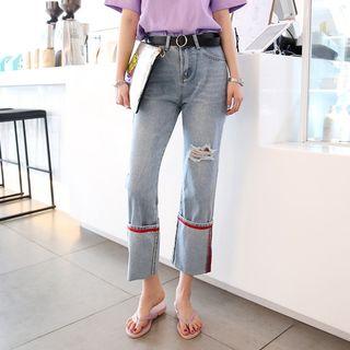 Contrast Turn-up Hem Wide-leg Jeans