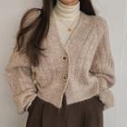 Furry Cropped Cable-knit Cardigan