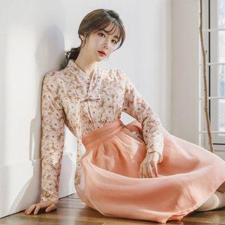 Hanbok Top (floral / Brown)