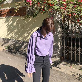 Bell-sleeve Plain Long Sleeve Shirt