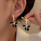 Faux Pearl Butterfly Drop Earring D1-3-12 - 1 Pair - Gold & White & Black - One Size