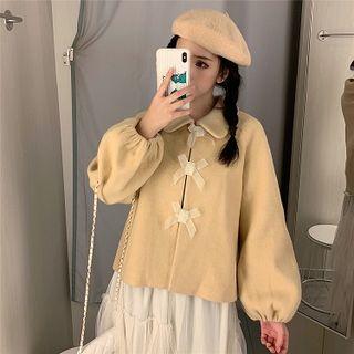 Bow Accent Coat / Tiered Midi Skirt