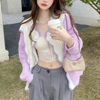 Two-tone Scallop Trim Cardigan