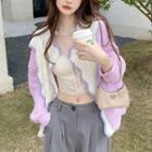 Two-tone Scallop Trim Cardigan