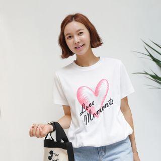 Letter Heart-embroidered T-shirt